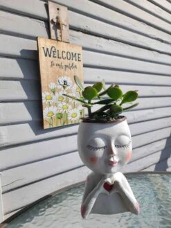 Girl Face Head Planter White With Live Succulent
