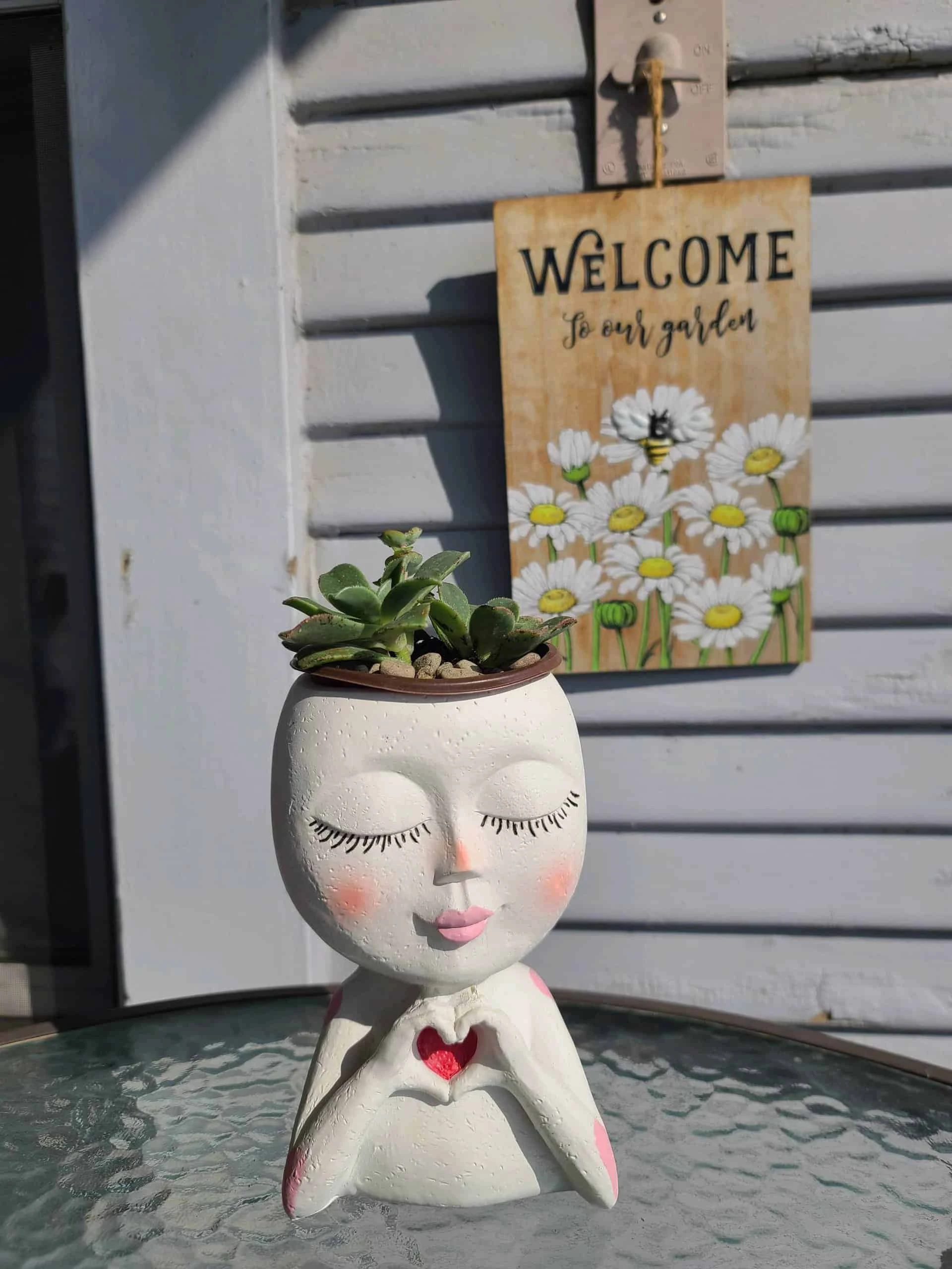Girl Face Head Planter White With Live Succulent - Image 5