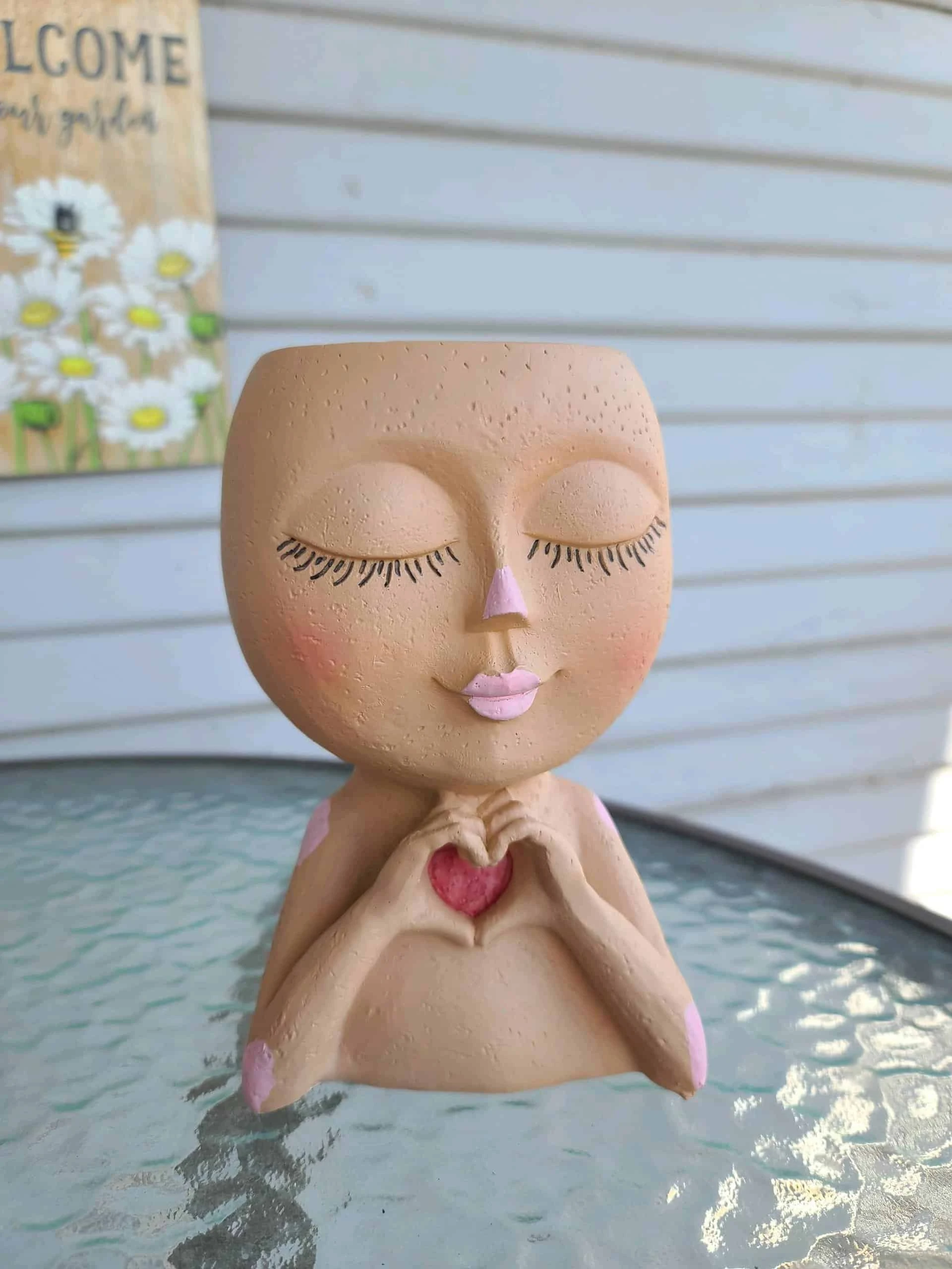 Girl Face Head Planter Brown With Live Succulent - Image 3