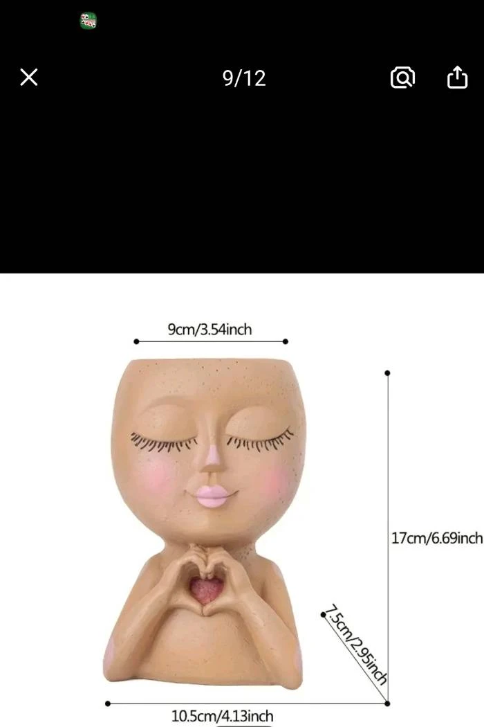 Girl Face Head Planter Brown With Live Succulent - Image 4