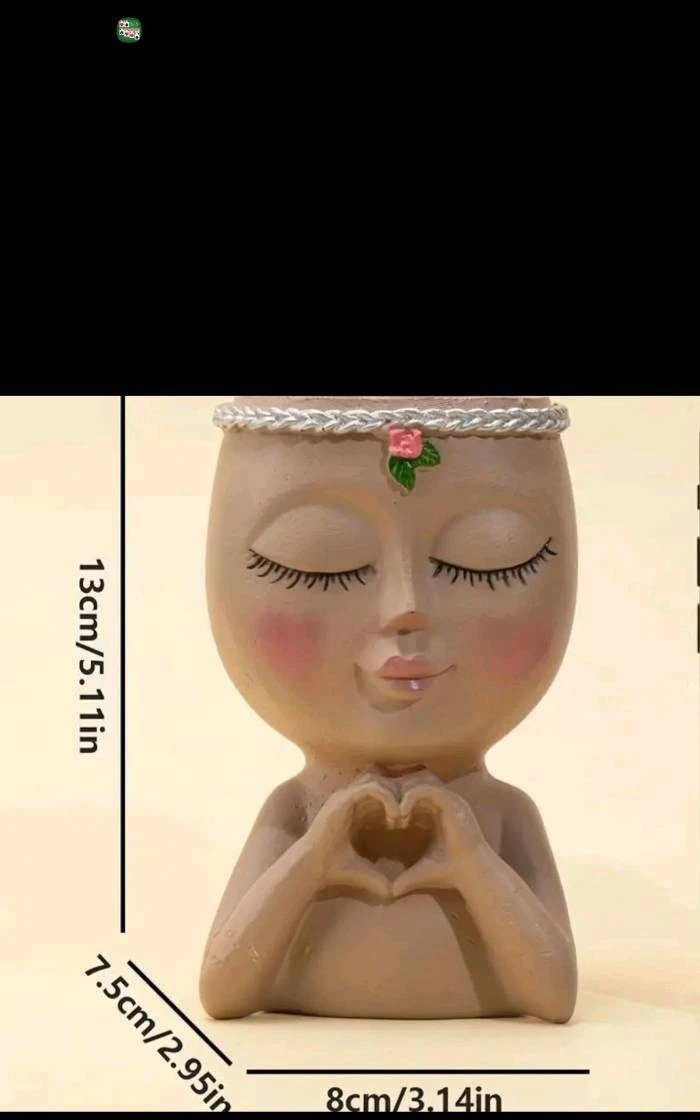 Mini Girl Face Head Planter With Live Succulent - Image 5