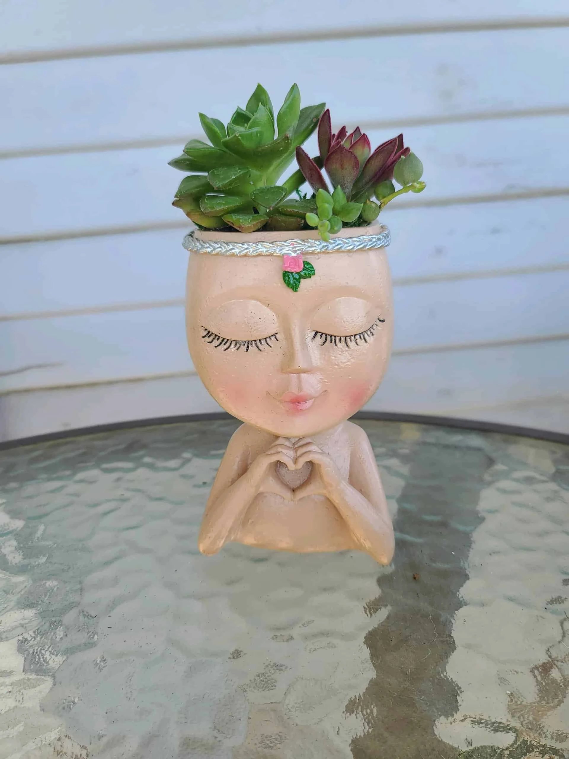 Mini Girl Face Head Planter With Live Succulent